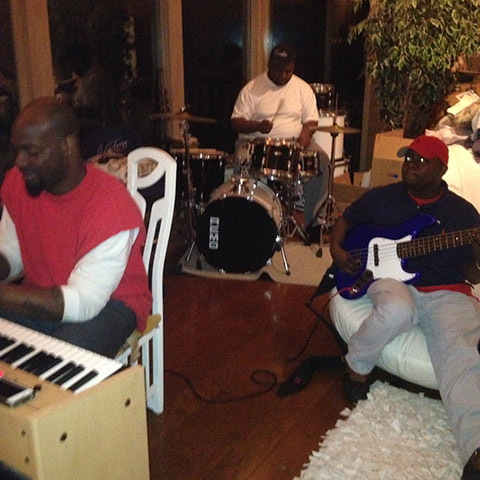 I sang along while they played. What a beautiful anniversary gift! Left to right: Joey Davis (p), Donny “DJ” Haywood (dr), and James “Dino” Smith (b) Photo Credit: Gwen Terry